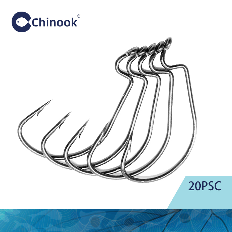 Chinook 20 قطعة واسعة دودة تكس - مراجعة Fishing Hook Barbless وسعره