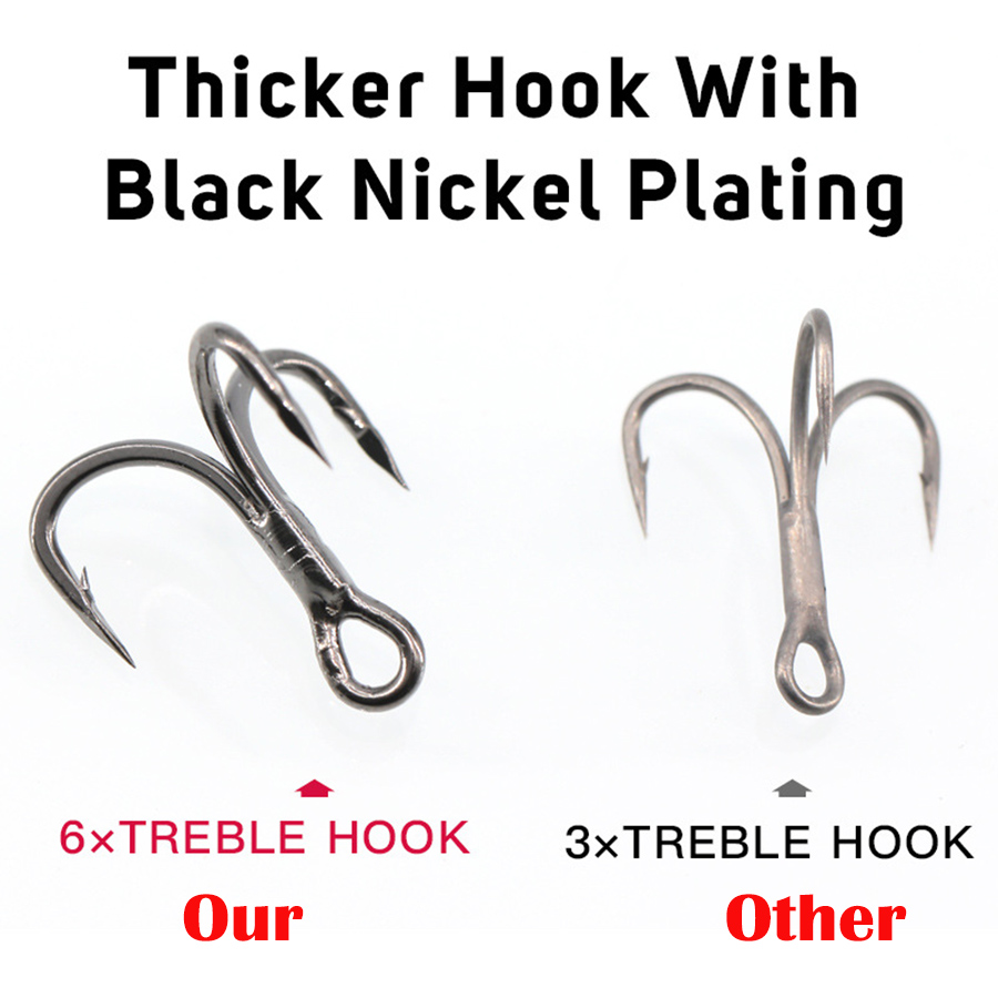 6X خطاف صيد ثلاثي 10 قطع خطاف  - مراجعة Fishing Hook Barbless وسعره